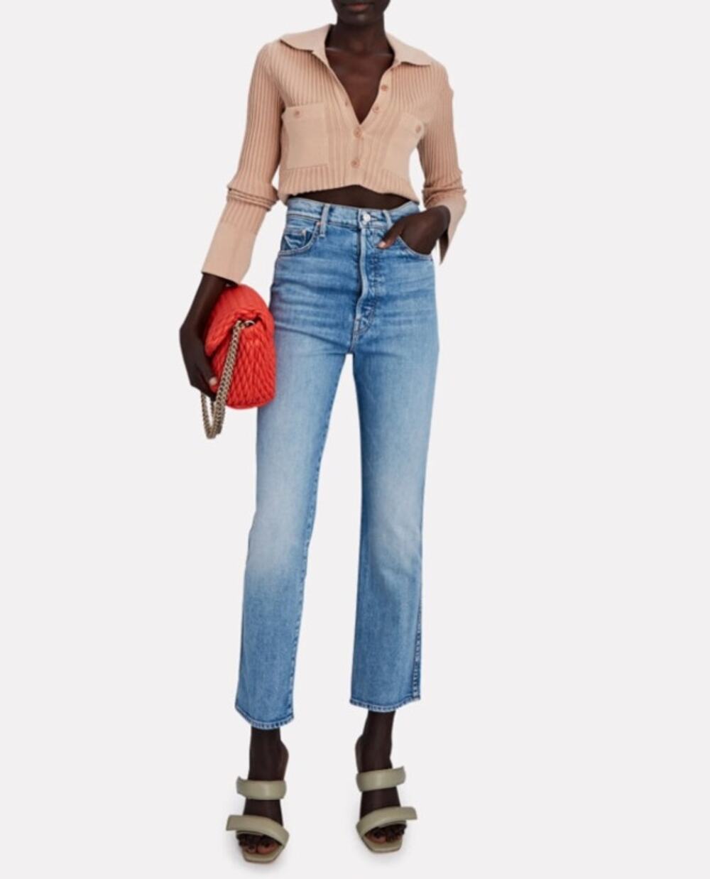MOTHER SUPERIOR Tippy Top Frisky Flood Jeans Crashing Light Wash Size 31 Raw Hem